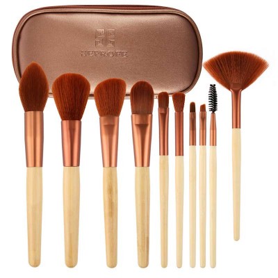 Bulk eco make up tools kit 10set natural wooden handle makeup brush set bamboo