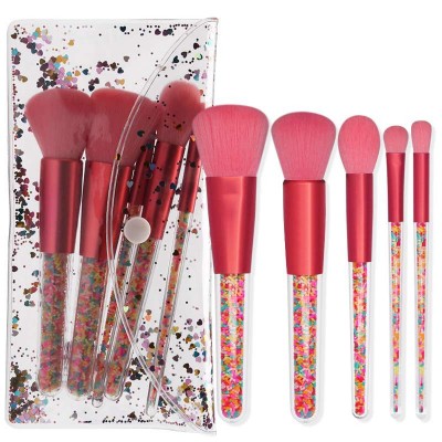 Cute Candy Makeup Brush Set 5pcs Transparent Crystal plastic Handle Pink Eyeshadow Brush Flame Powder makeup Brushes