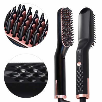 2020 custom straight hair heat 2 in 1 straightening comb ionic mini hair straightener brush set for men